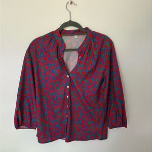Amazon Floral Purple & Red Blouse NWOT